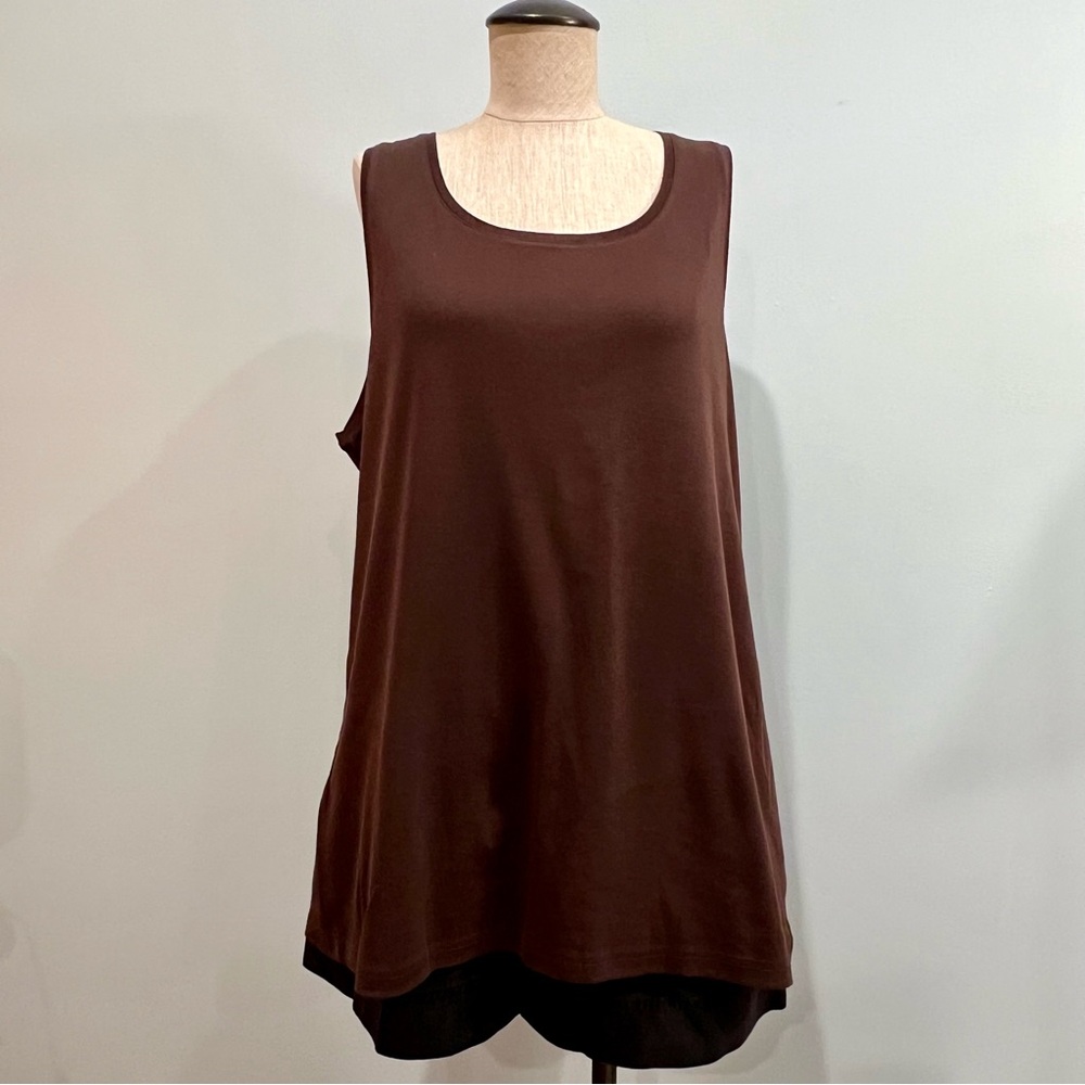 MS Mode Brown Scoop Neck Sleeveless Tunic Top